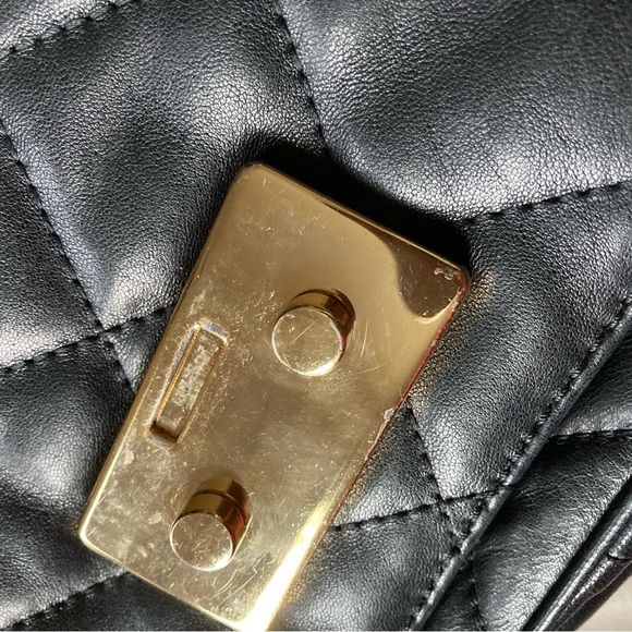 Michael Kors Black Leather Small Quilted Purse Gold Chain Crossbody Sloan Bag - Picture 7 of 15